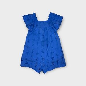 Zara Blue Eyelet Ruffle Shoulder Romper